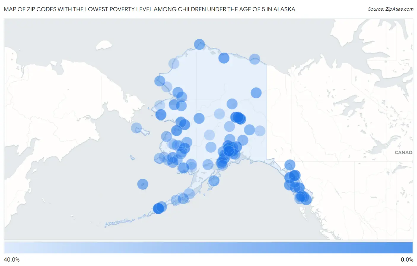 Zip Codes with the Lowest Poverty Level Among Children Under the Age of 5 in Alaska Map