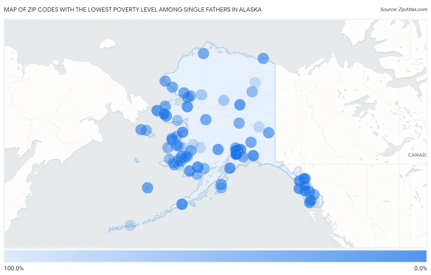 Zip Codes with the Lowest Poverty Level Among Single Fathers in Alaska Map