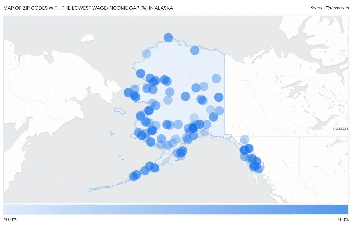 Zip Codes with the Lowest Wage/Income Gap (%) in Alaska Map