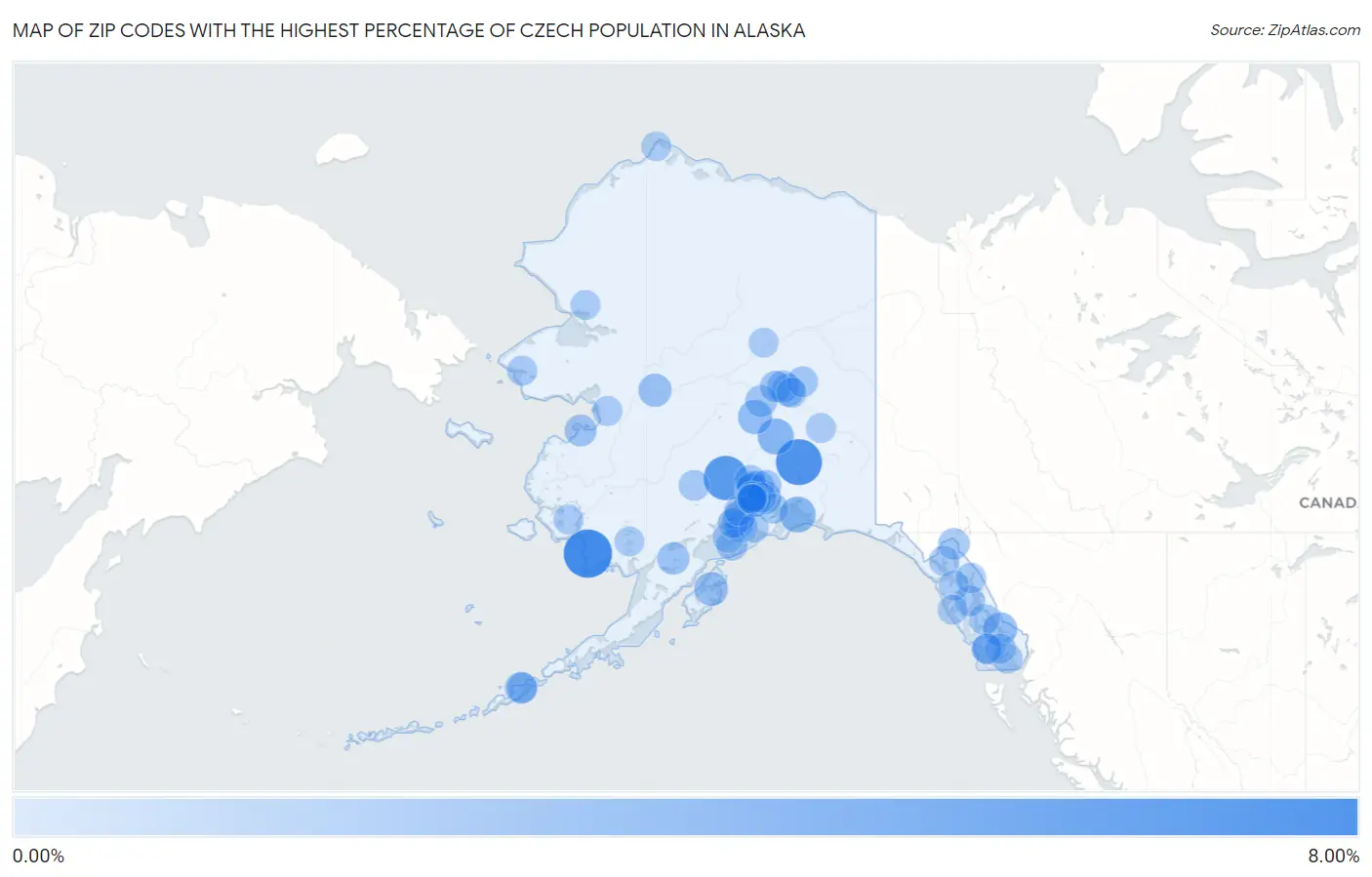 Zip Codes with the Highest Percentage of Czech Population in Alaska Map