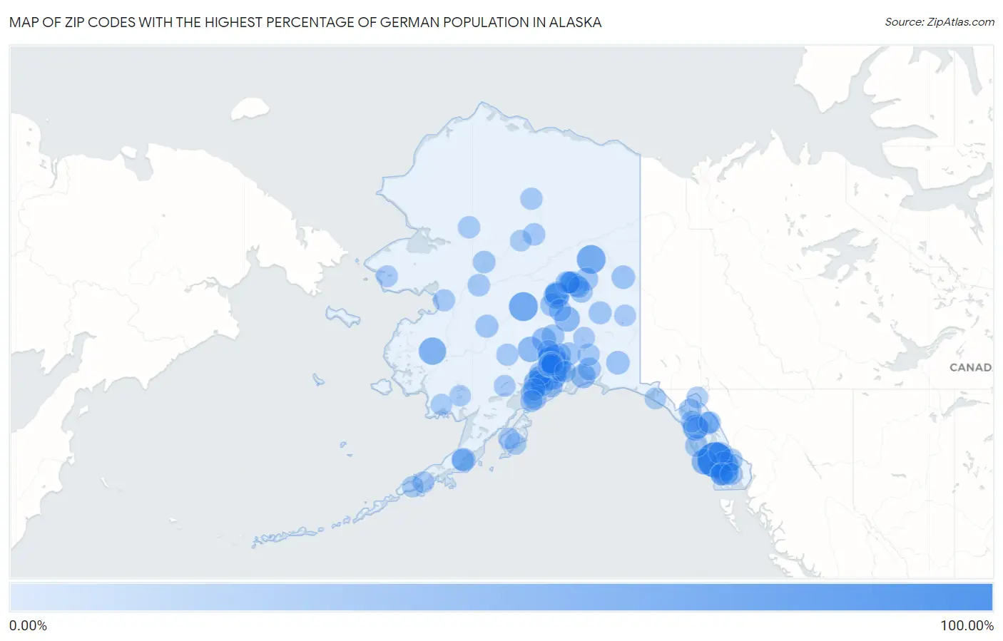 Zip Codes with the Highest Percentage of German Population in Alaska Map
