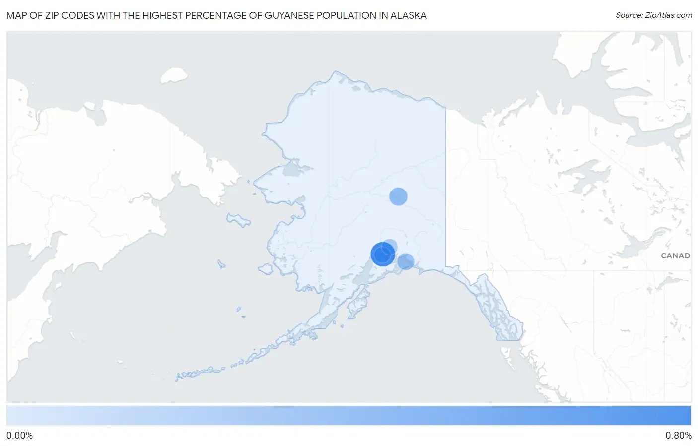 Zip Codes with the Highest Percentage of Guyanese Population in Alaska Map