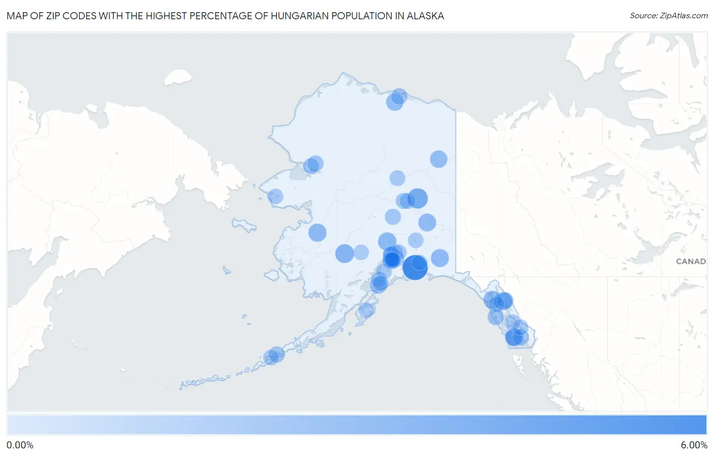 Zip Codes with the Highest Percentage of Hungarian Population in Alaska Map