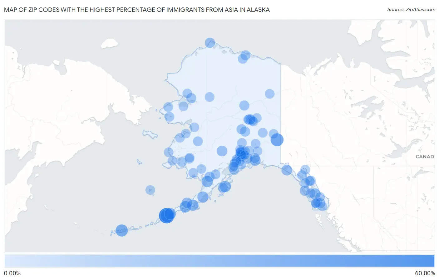 Zip Codes with the Highest Percentage of Immigrants from Asia in Alaska Map
