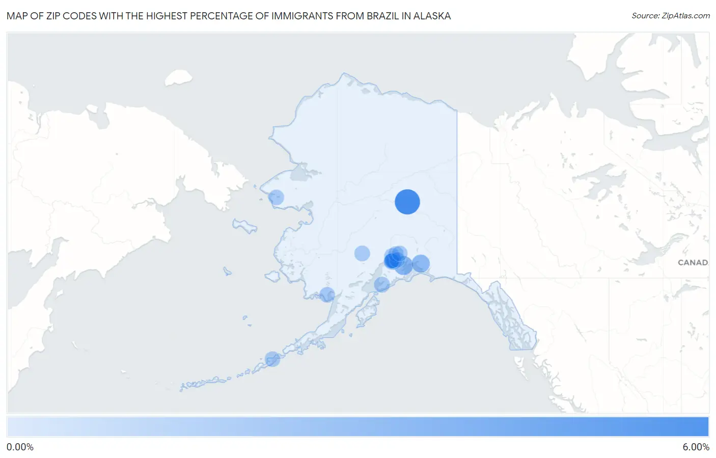Zip Codes with the Highest Percentage of Immigrants from Brazil in Alaska Map