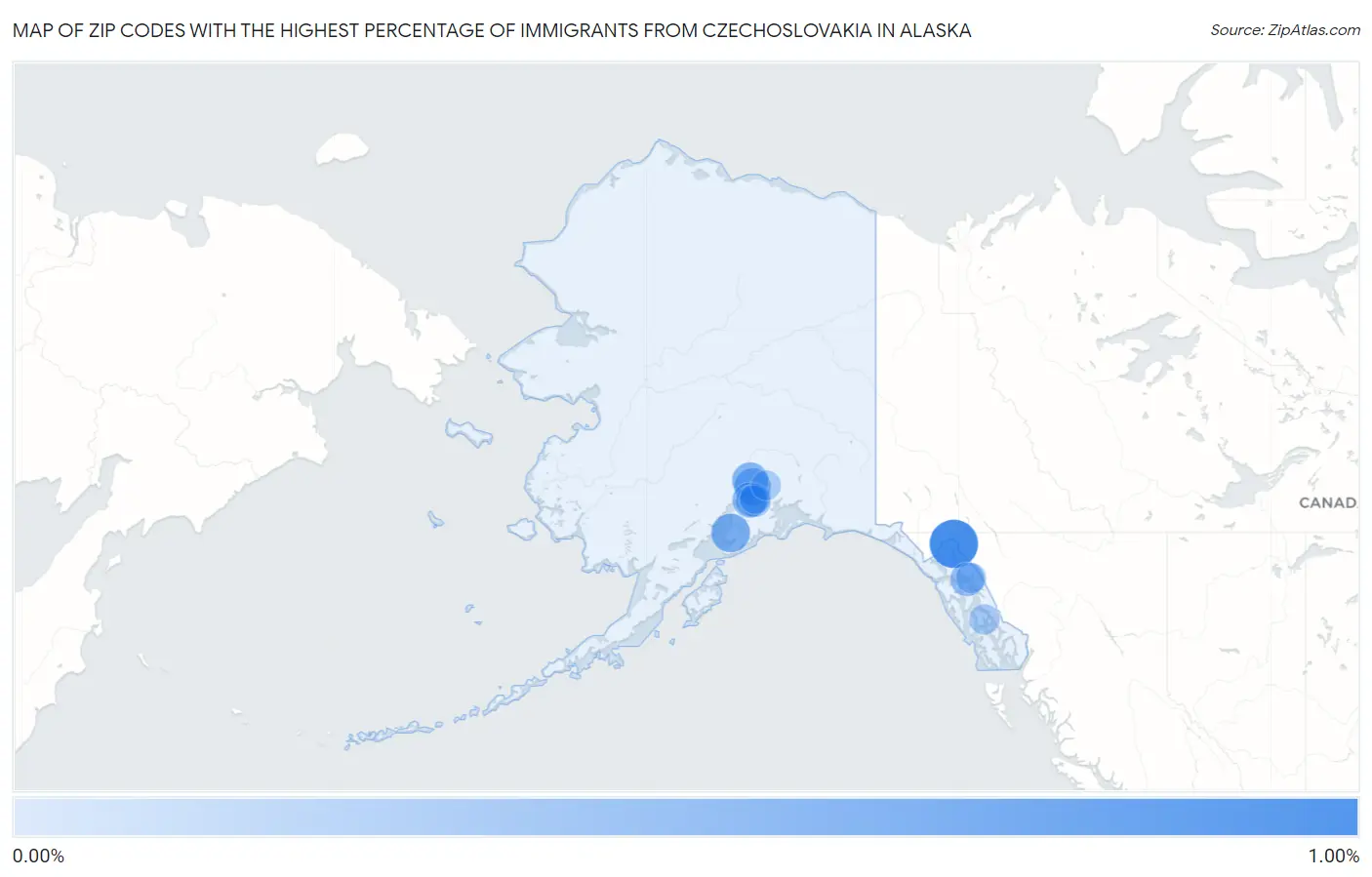 Zip Codes with the Highest Percentage of Immigrants from Czechoslovakia in Alaska Map