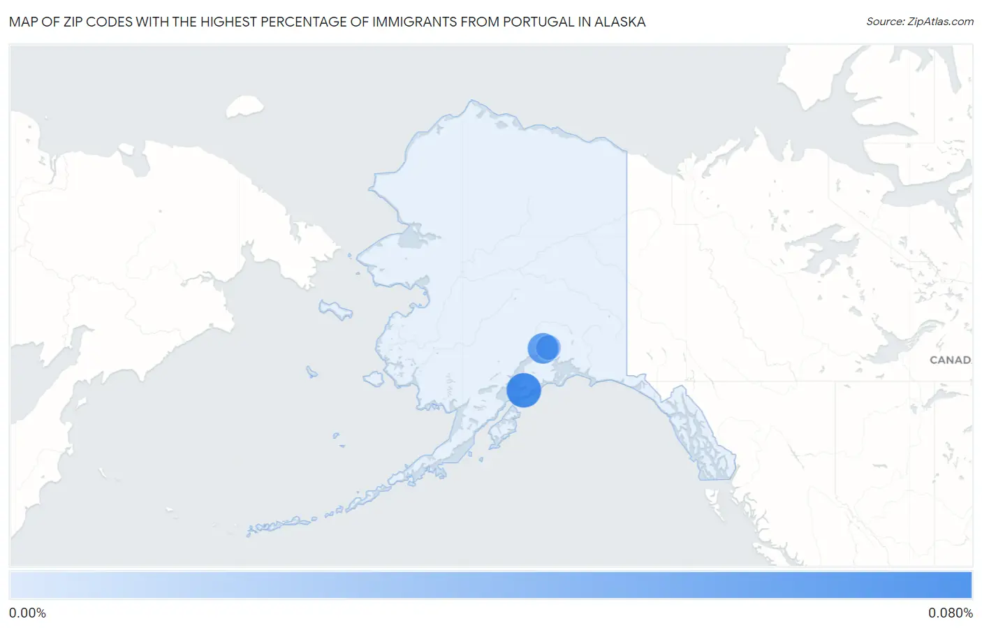 Zip Codes with the Highest Percentage of Immigrants from Portugal in Alaska Map
