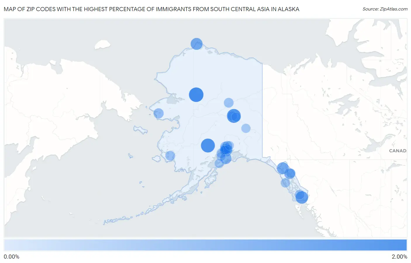 Zip Codes with the Highest Percentage of Immigrants from South Central Asia in Alaska Map