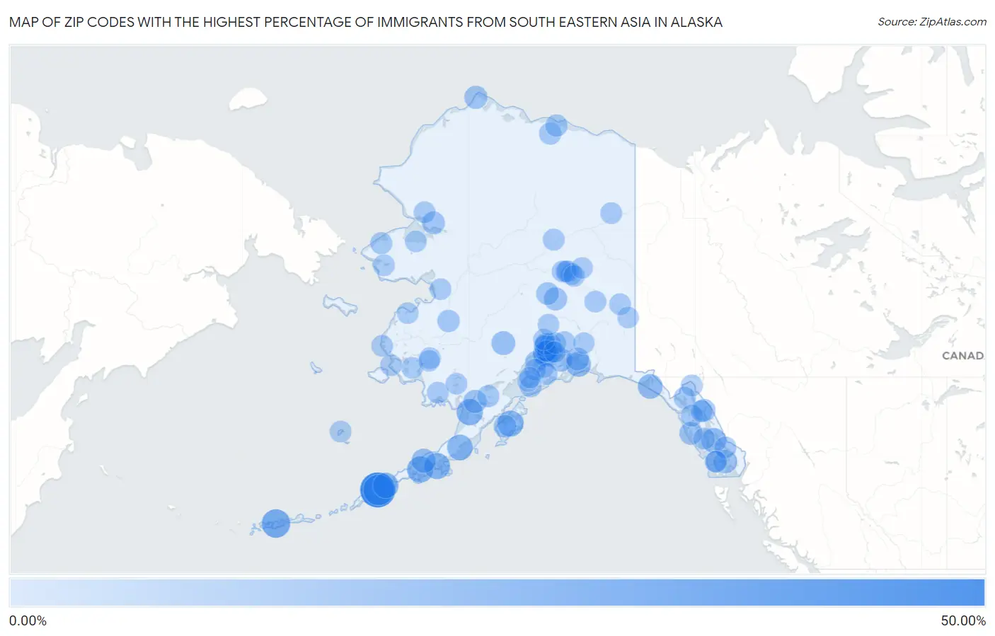 Zip Codes with the Highest Percentage of Immigrants from South Eastern Asia in Alaska Map