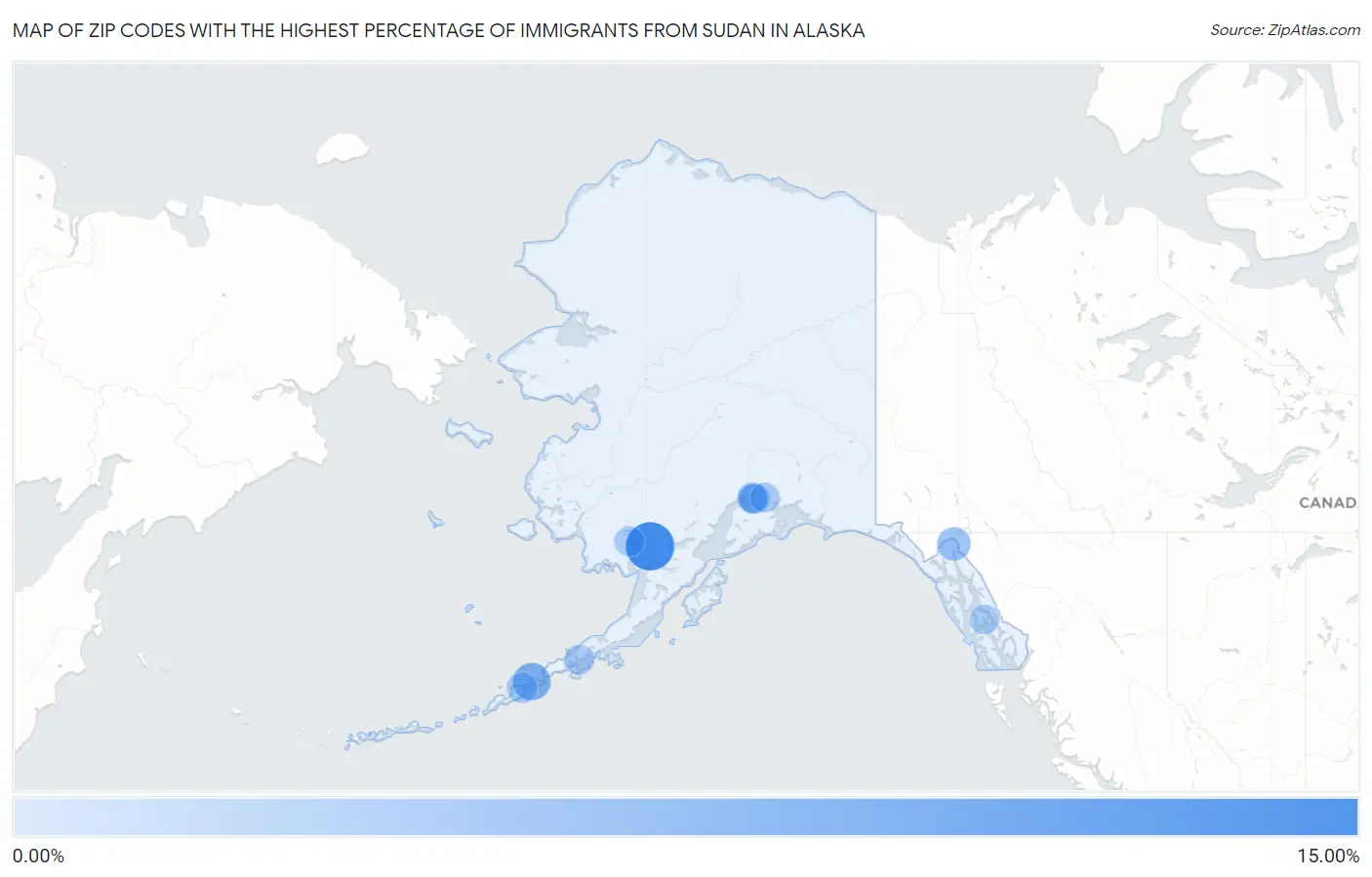 Zip Codes with the Highest Percentage of Immigrants from Sudan in Alaska Map