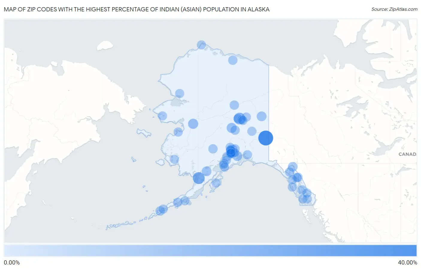 Zip Codes with the Highest Percentage of Indian (Asian) Population in Alaska Map