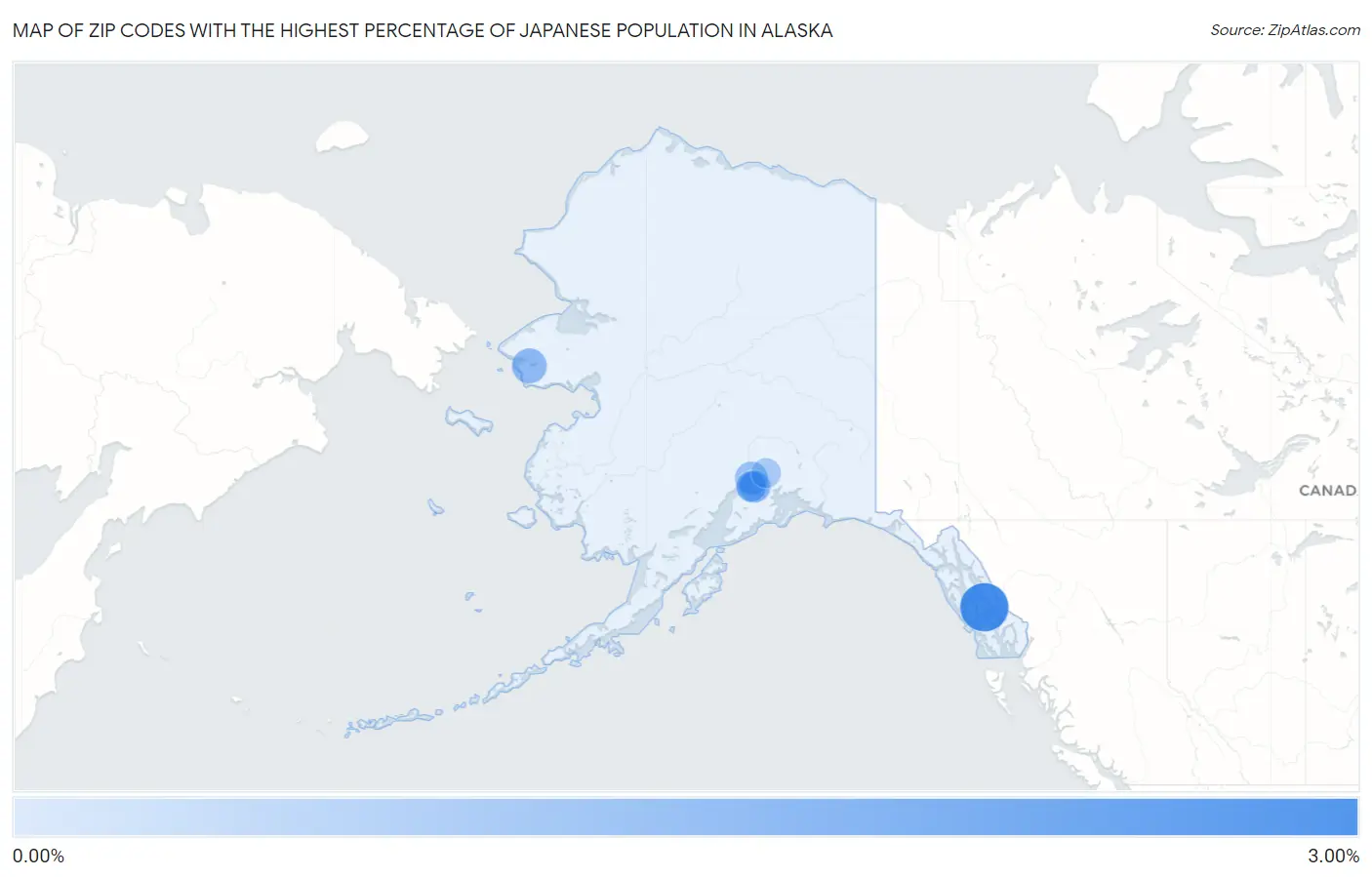 Zip Codes with the Highest Percentage of Japanese Population in Alaska Map