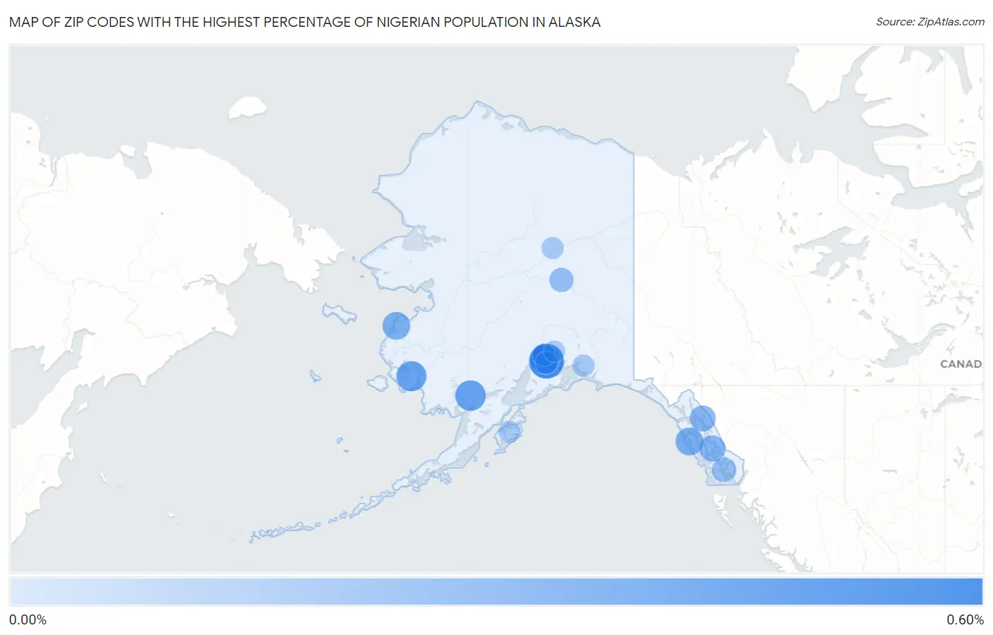 Zip Codes with the Highest Percentage of Nigerian Population in Alaska Map