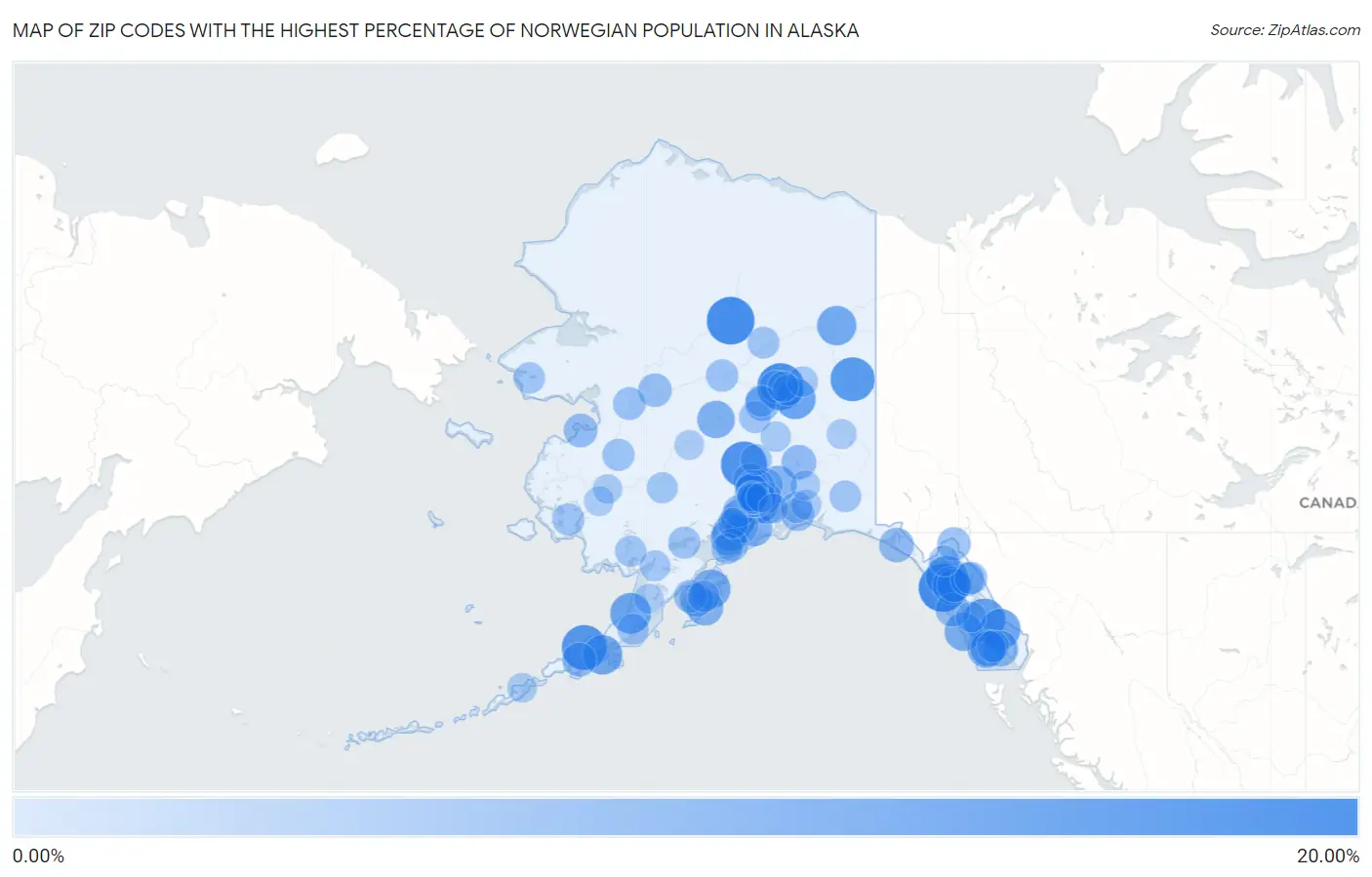 Zip Codes with the Highest Percentage of Norwegian Population in Alaska Map
