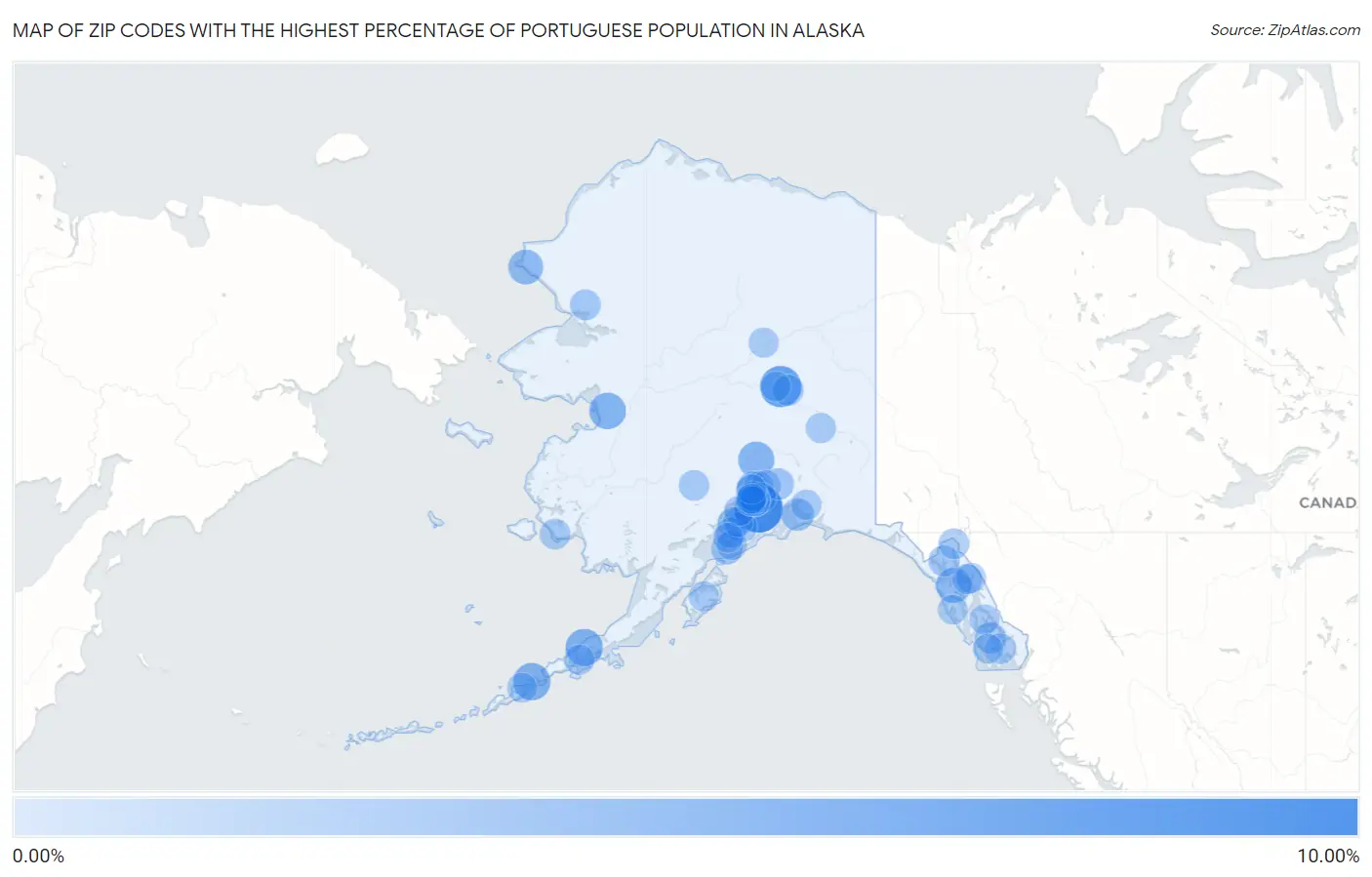 Zip Codes with the Highest Percentage of Portuguese Population in Alaska Map
