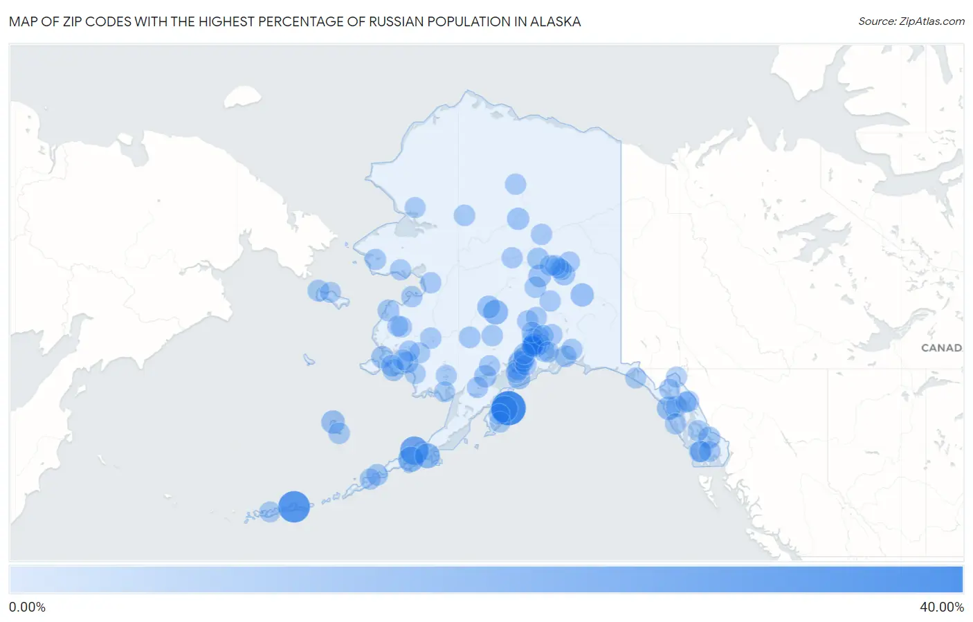 Zip Codes with the Highest Percentage of Russian Population in Alaska Map