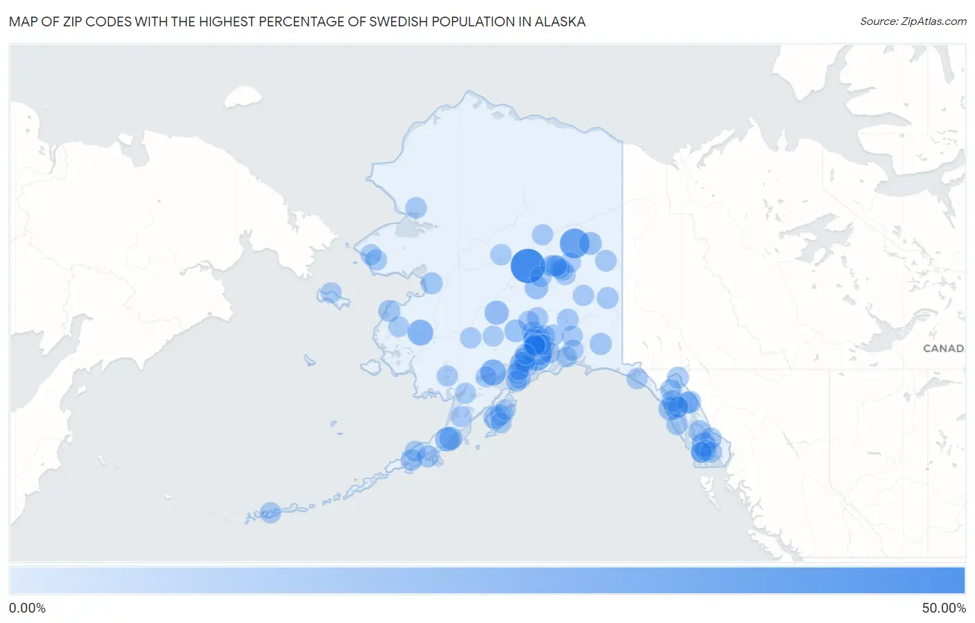 Zip Codes with the Highest Percentage of Swedish Population in Alaska Map
