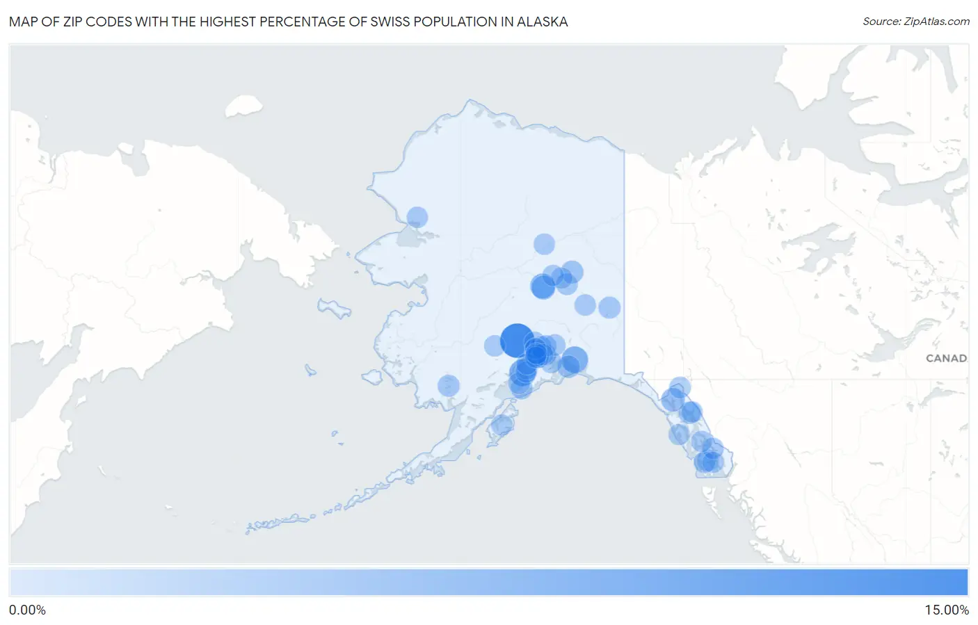 Zip Codes with the Highest Percentage of Swiss Population in Alaska Map