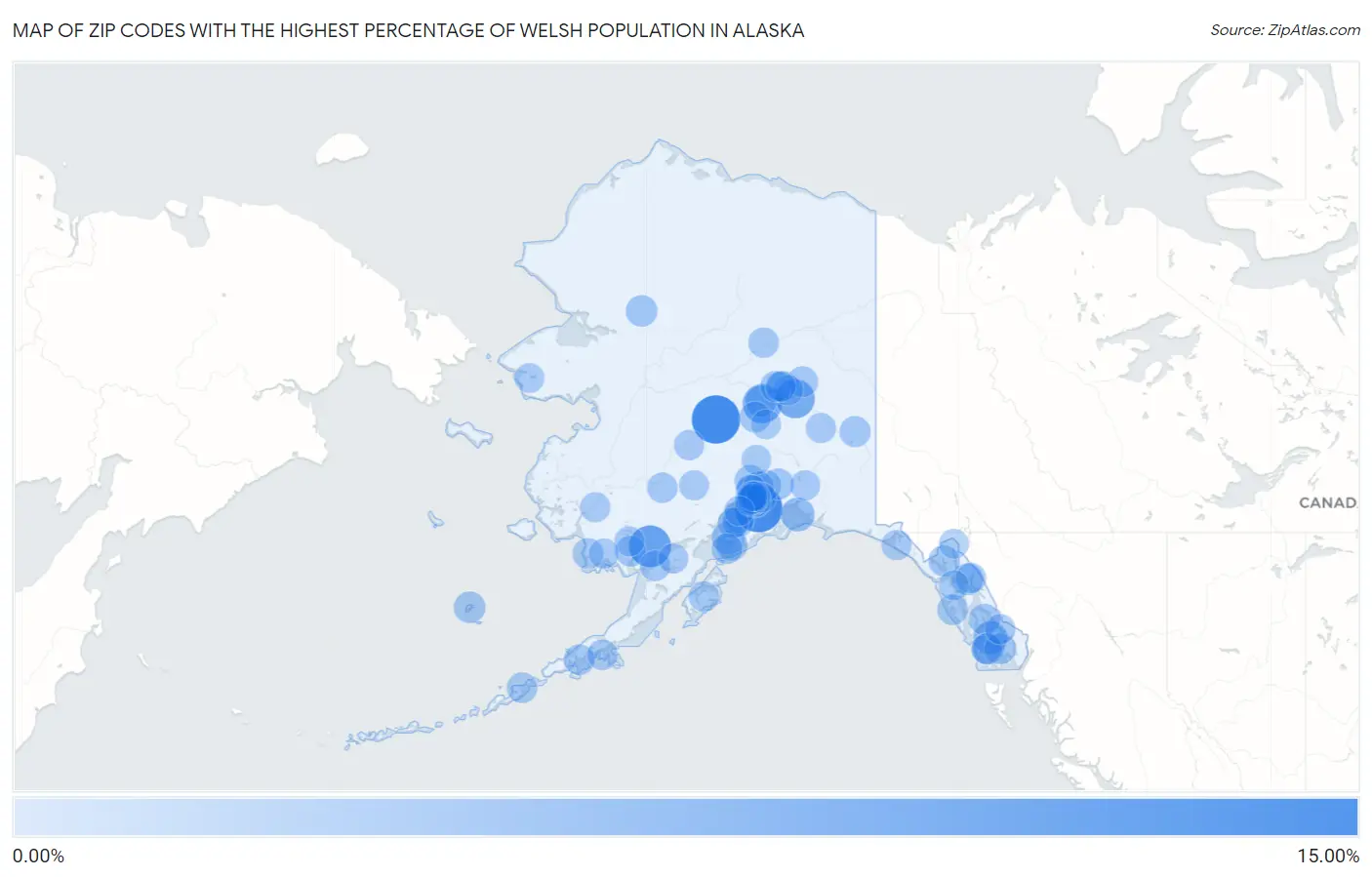 Zip Codes with the Highest Percentage of Welsh Population in Alaska Map