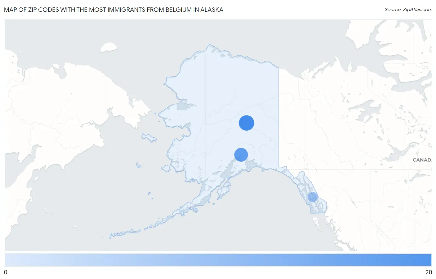 Zip Codes with the Most Immigrants from Belgium in Alaska Map