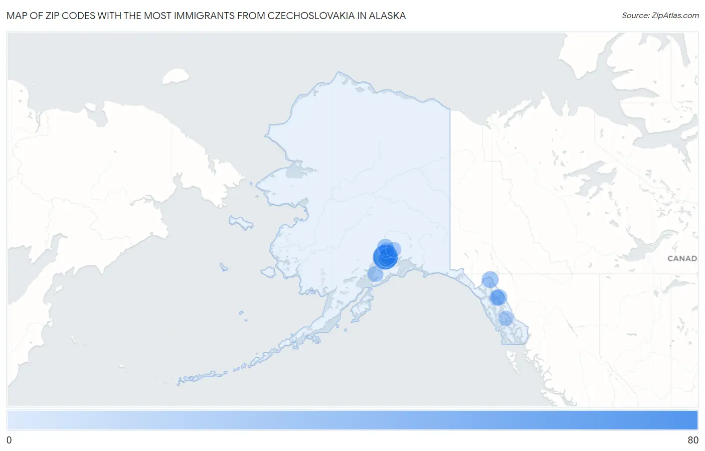 Zip Codes with the Most Immigrants from Czechoslovakia in Alaska Map