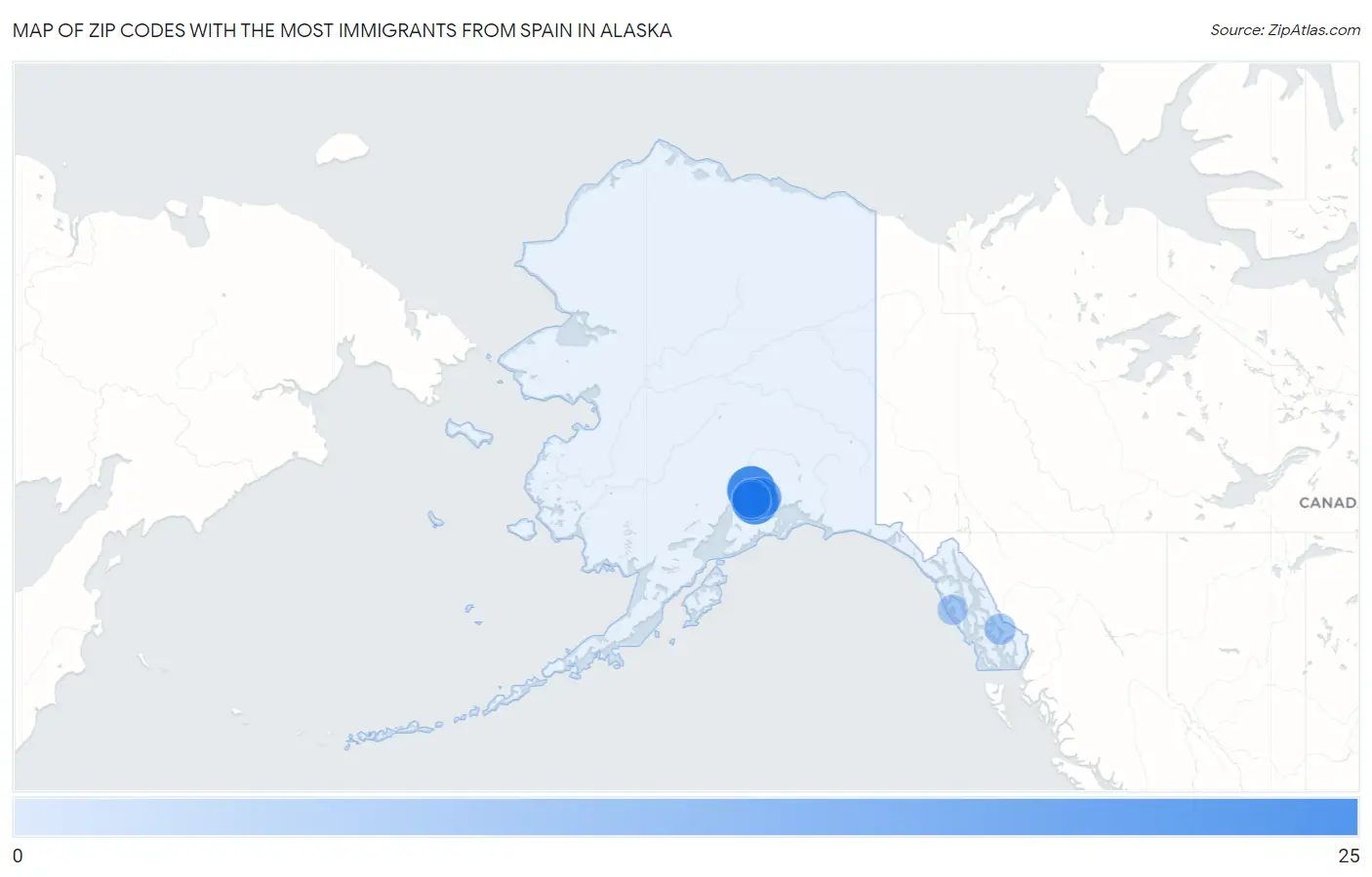 Zip Codes with the Most Immigrants from Spain in Alaska Map