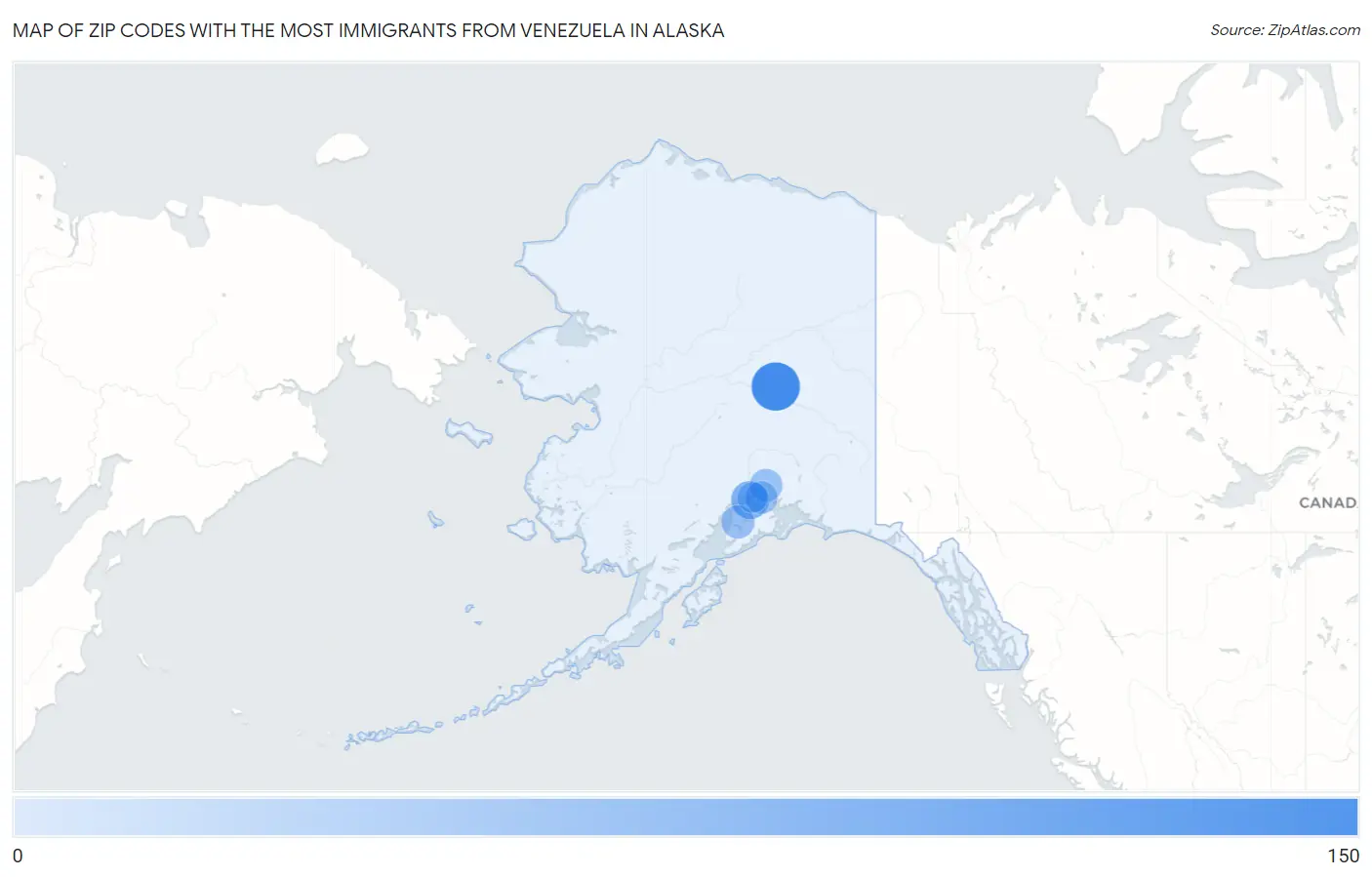 Zip Codes with the Most Immigrants from Venezuela in Alaska Map