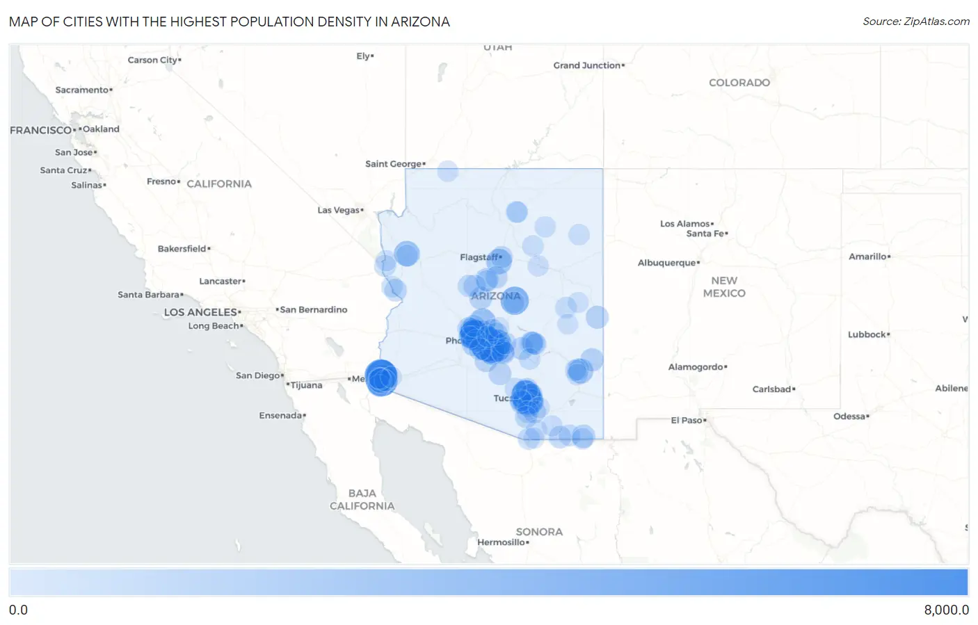 Cities with the Highest Population Density in Arizona Map