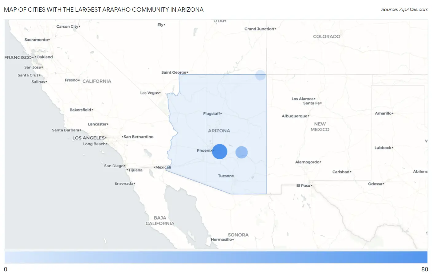 Cities with the Largest Arapaho Community in Arizona Map