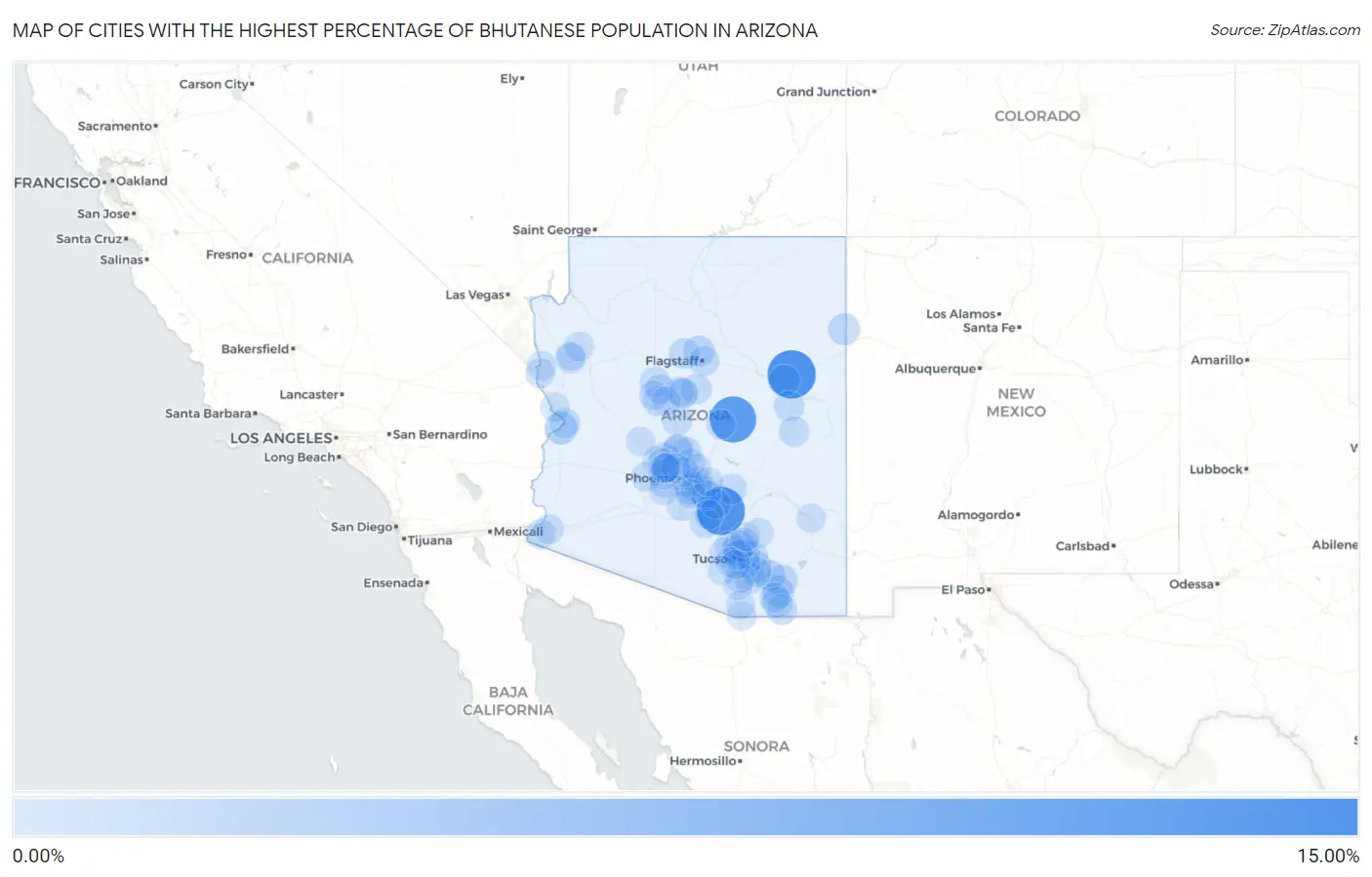 Cities with the Highest Percentage of Bhutanese Population in Arizona Map