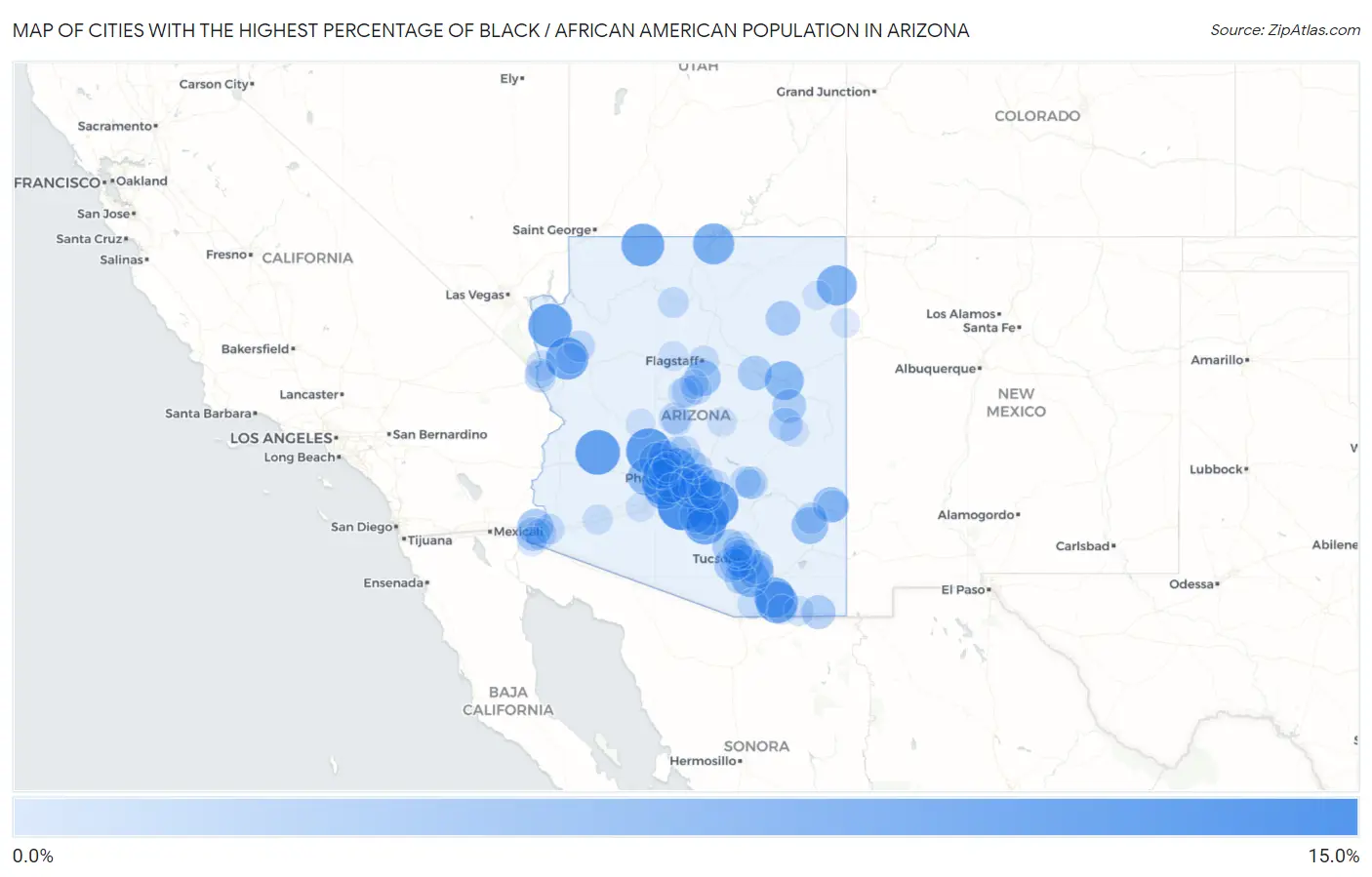 Cities with the Highest Percentage of Black / African American Population in Arizona Map