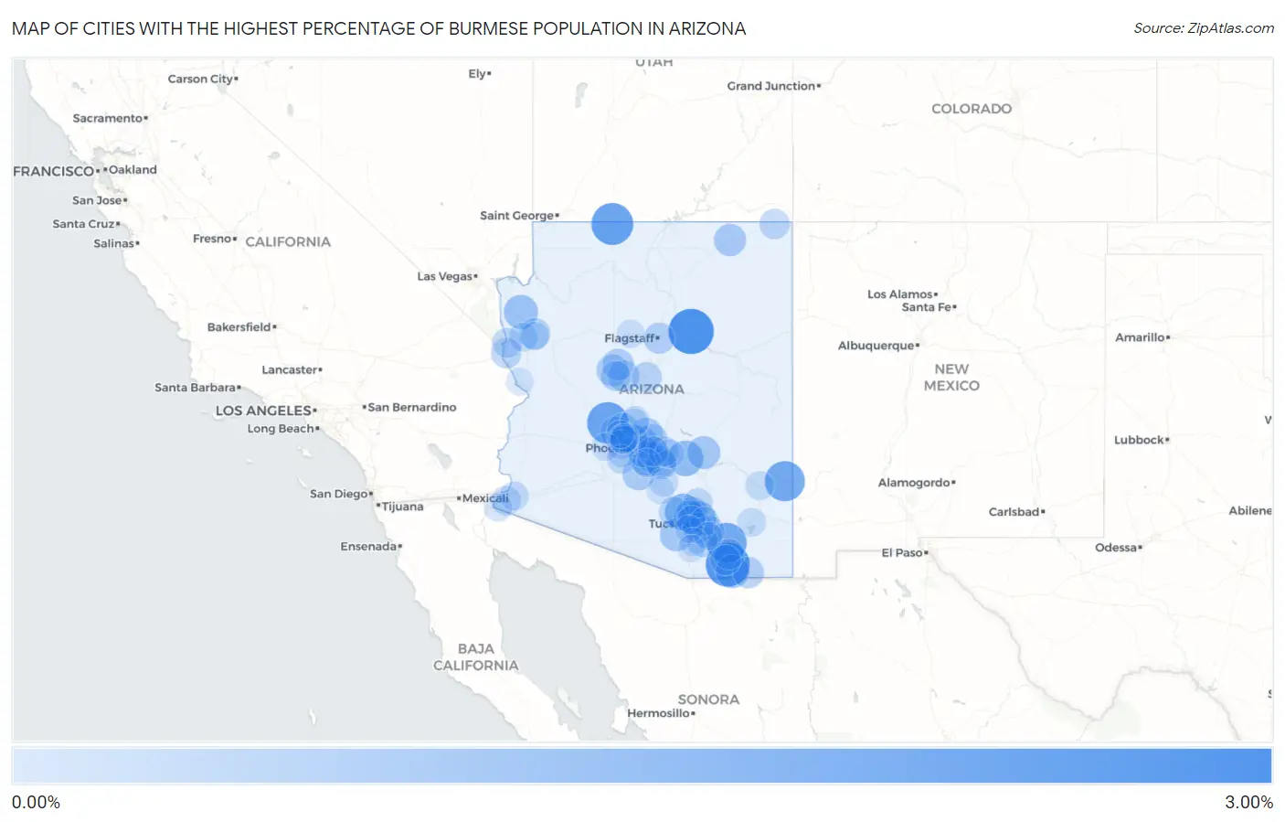 Cities with the Highest Percentage of Burmese Population in Arizona Map