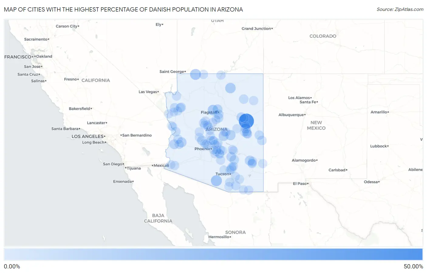 Cities with the Highest Percentage of Danish Population in Arizona Map