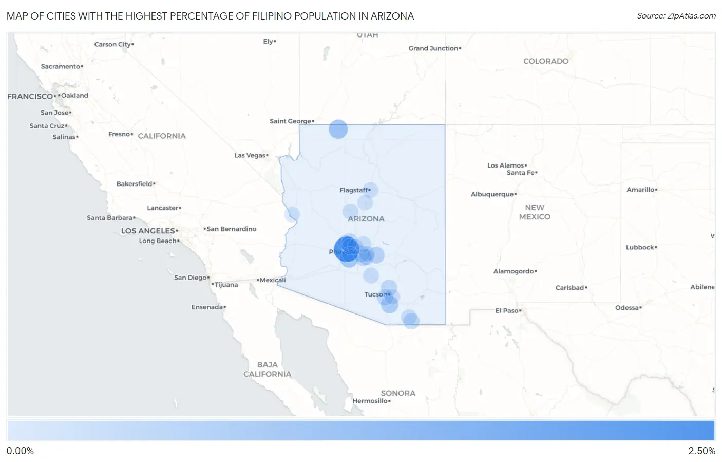 Cities with the Highest Percentage of Filipino Population in Arizona Map