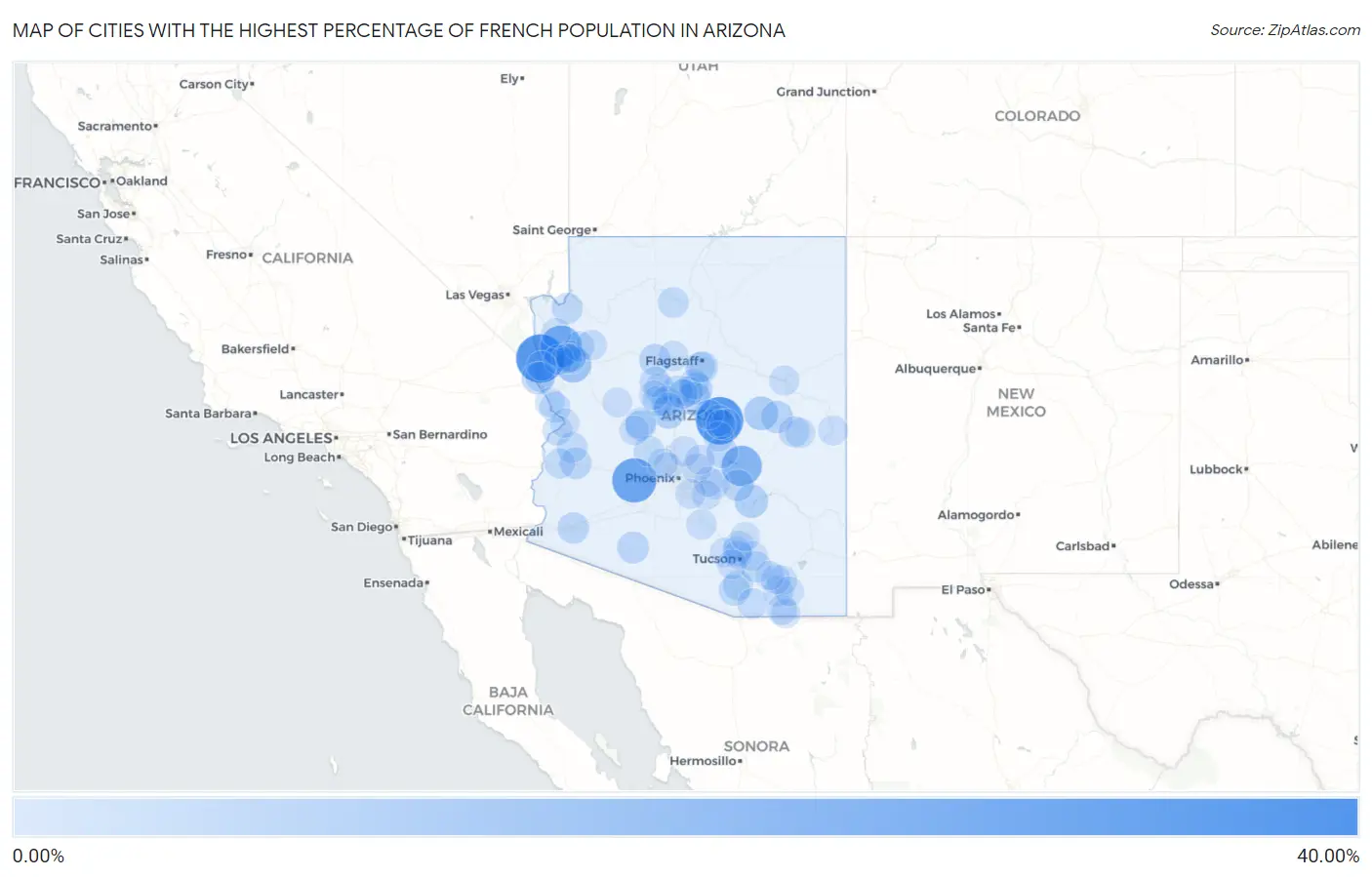 Cities with the Highest Percentage of French Population in Arizona Map