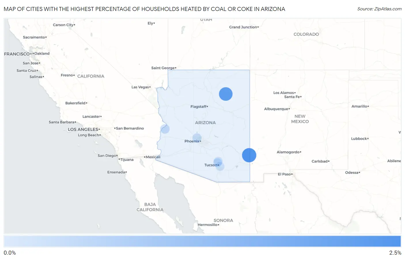 Cities with the Highest Percentage of Households Heated by Coal or Coke in Arizona Map