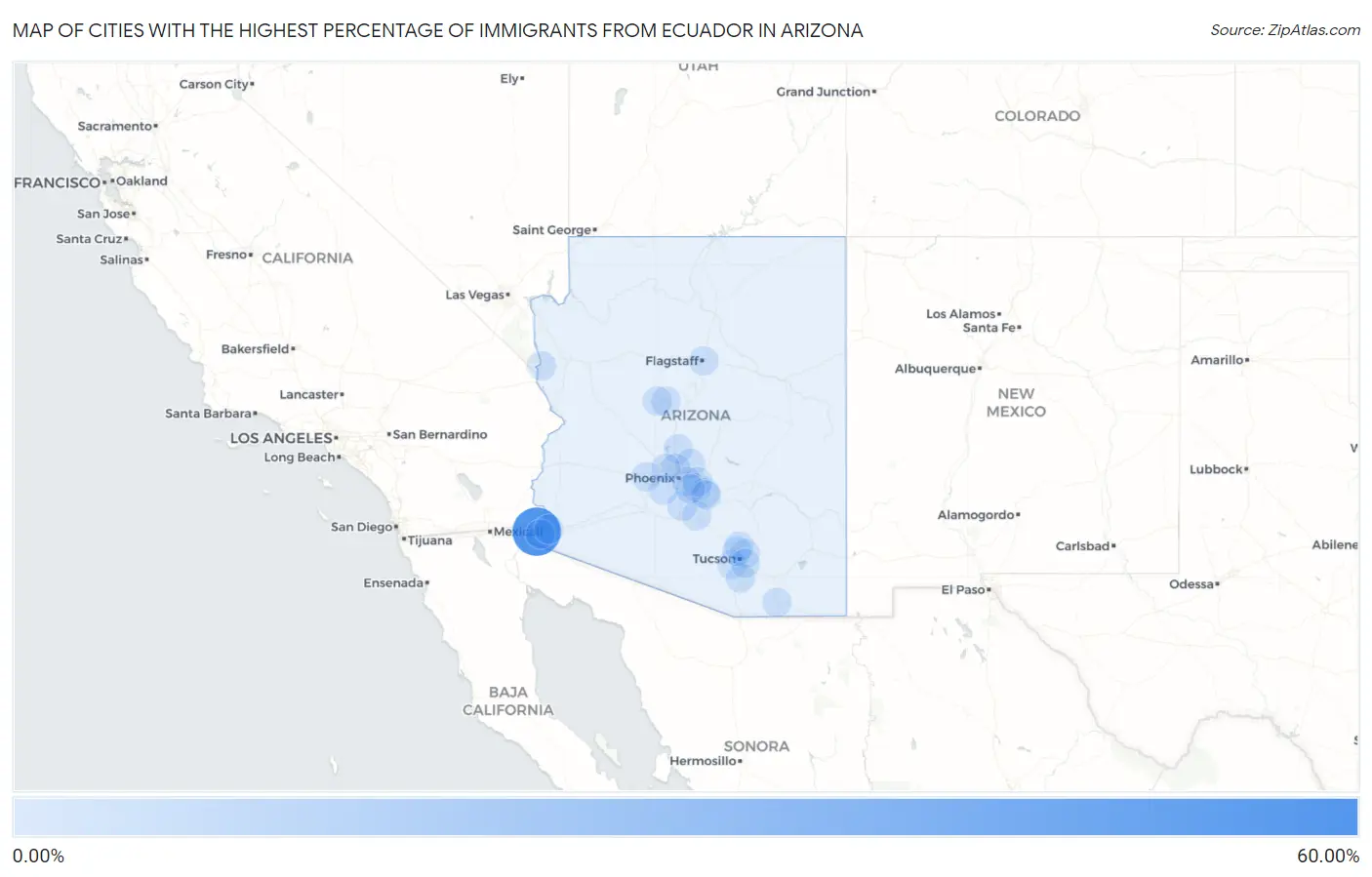 Cities with the Highest Percentage of Immigrants from Ecuador in Arizona Map