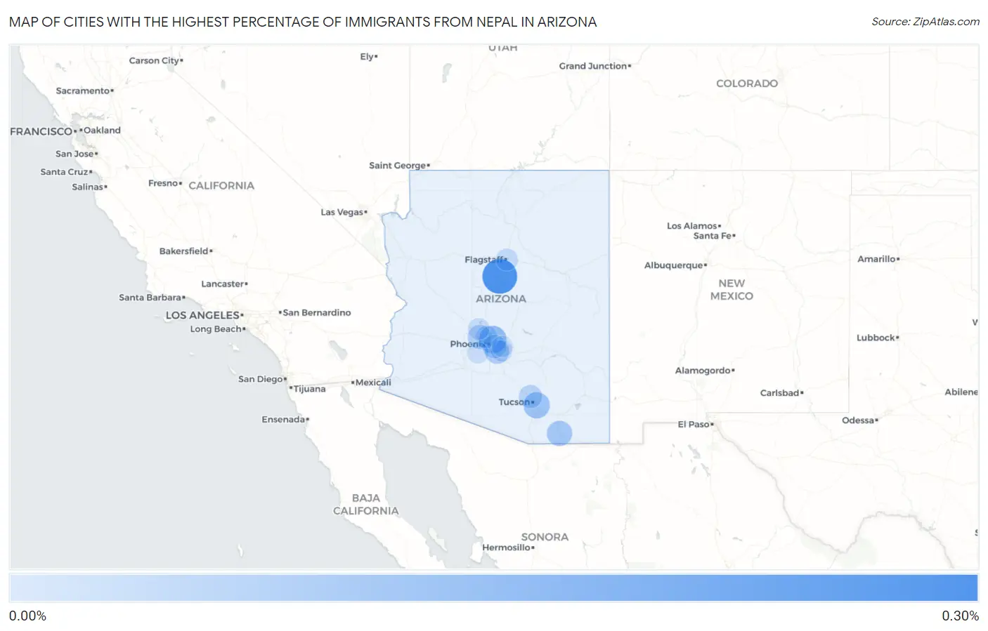Cities with the Highest Percentage of Immigrants from Nepal in Arizona Map
