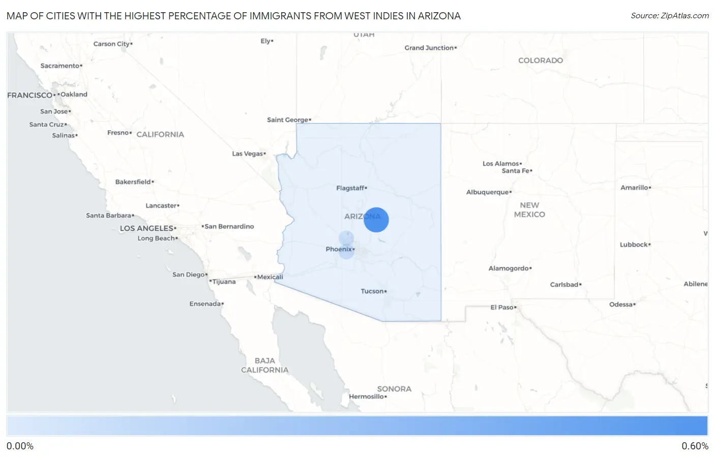 Cities with the Highest Percentage of Immigrants from West Indies in Arizona Map