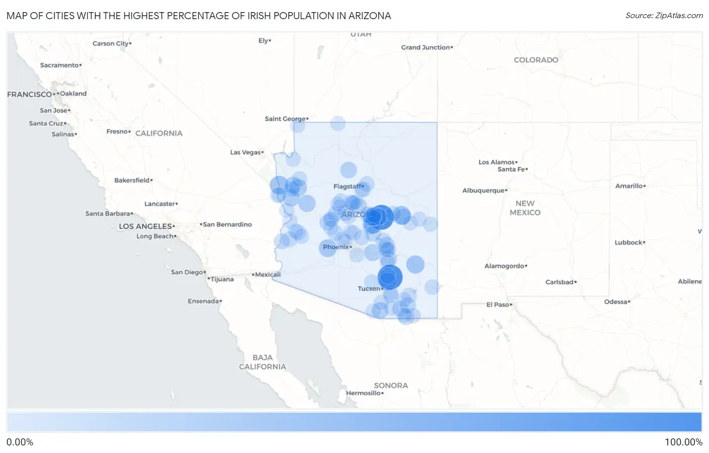 Cities with the Highest Percentage of Irish Population in Arizona Map