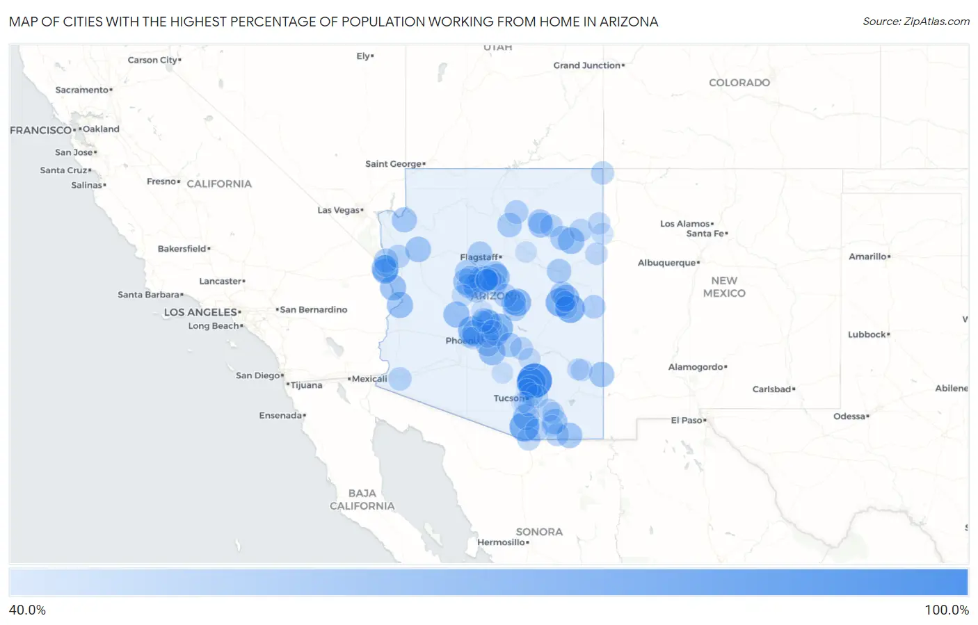 Cities with the Highest Percentage of Population Working from Home in Arizona Map