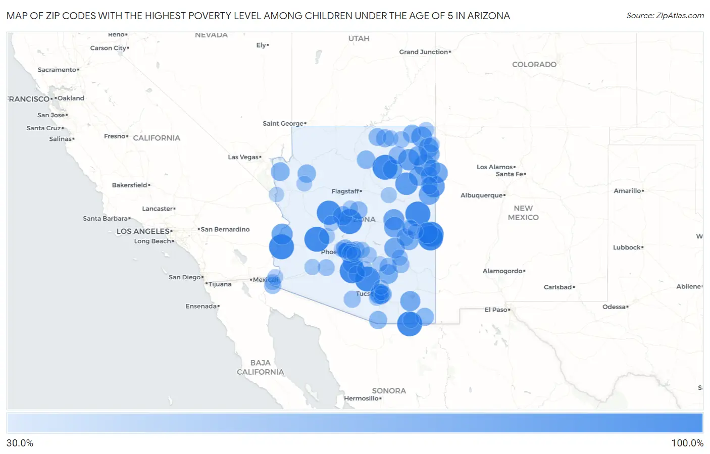 Zip Codes with the Highest Poverty Level Among Children Under the Age of 5 in Arizona Map