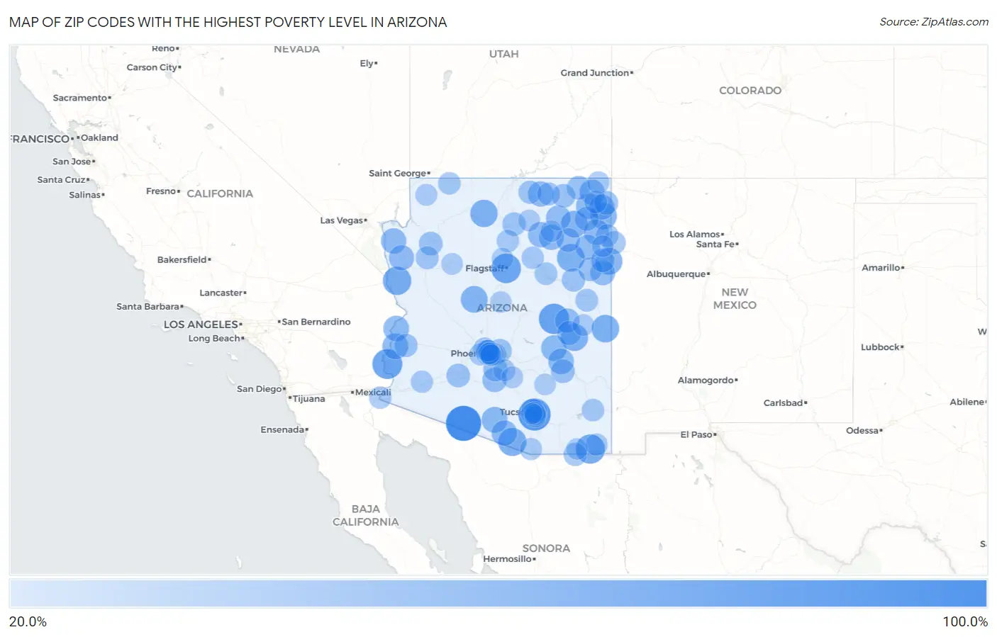 Zip Codes with the Highest Poverty Level in Arizona Map