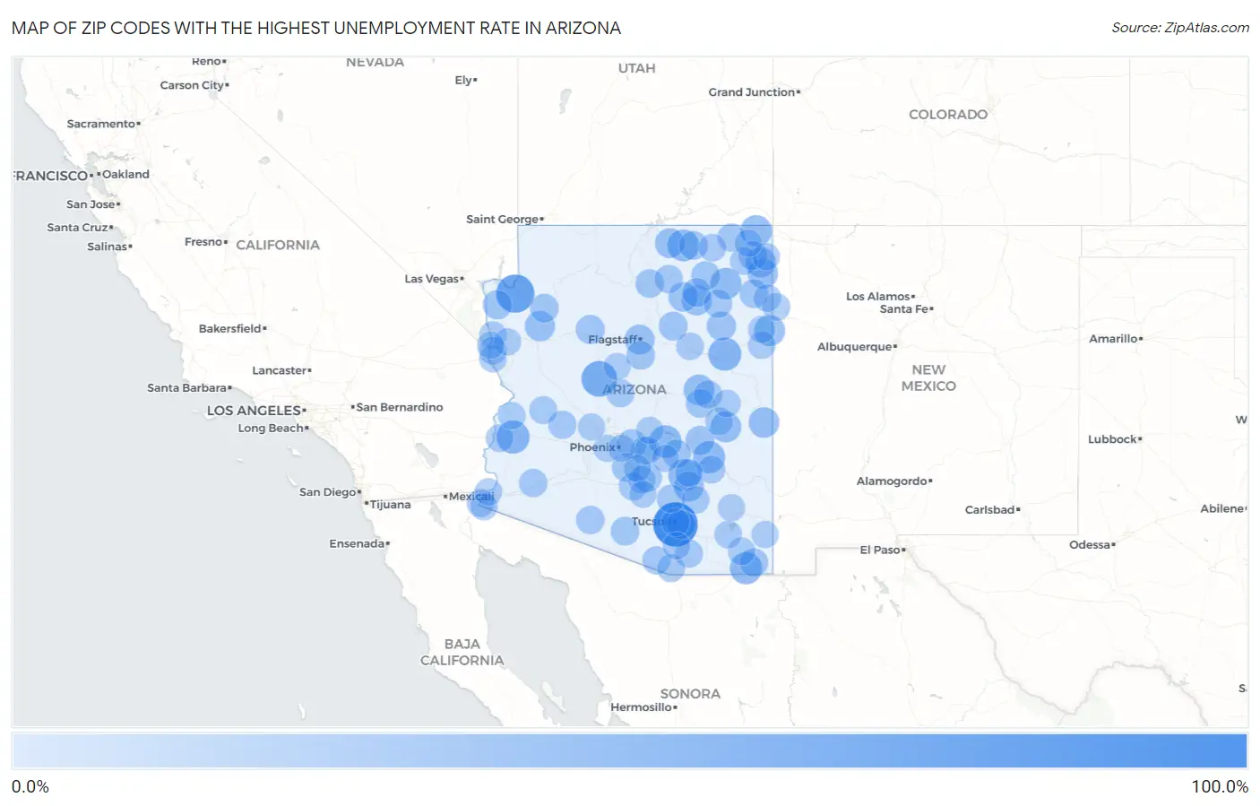 Zip Codes with the Highest Unemployment Rate in Arizona Map