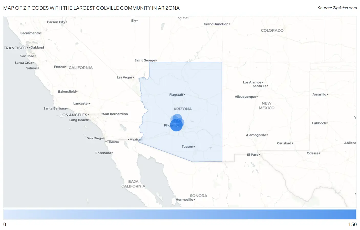 Zip Codes with the Largest Colville Community in Arizona Map
