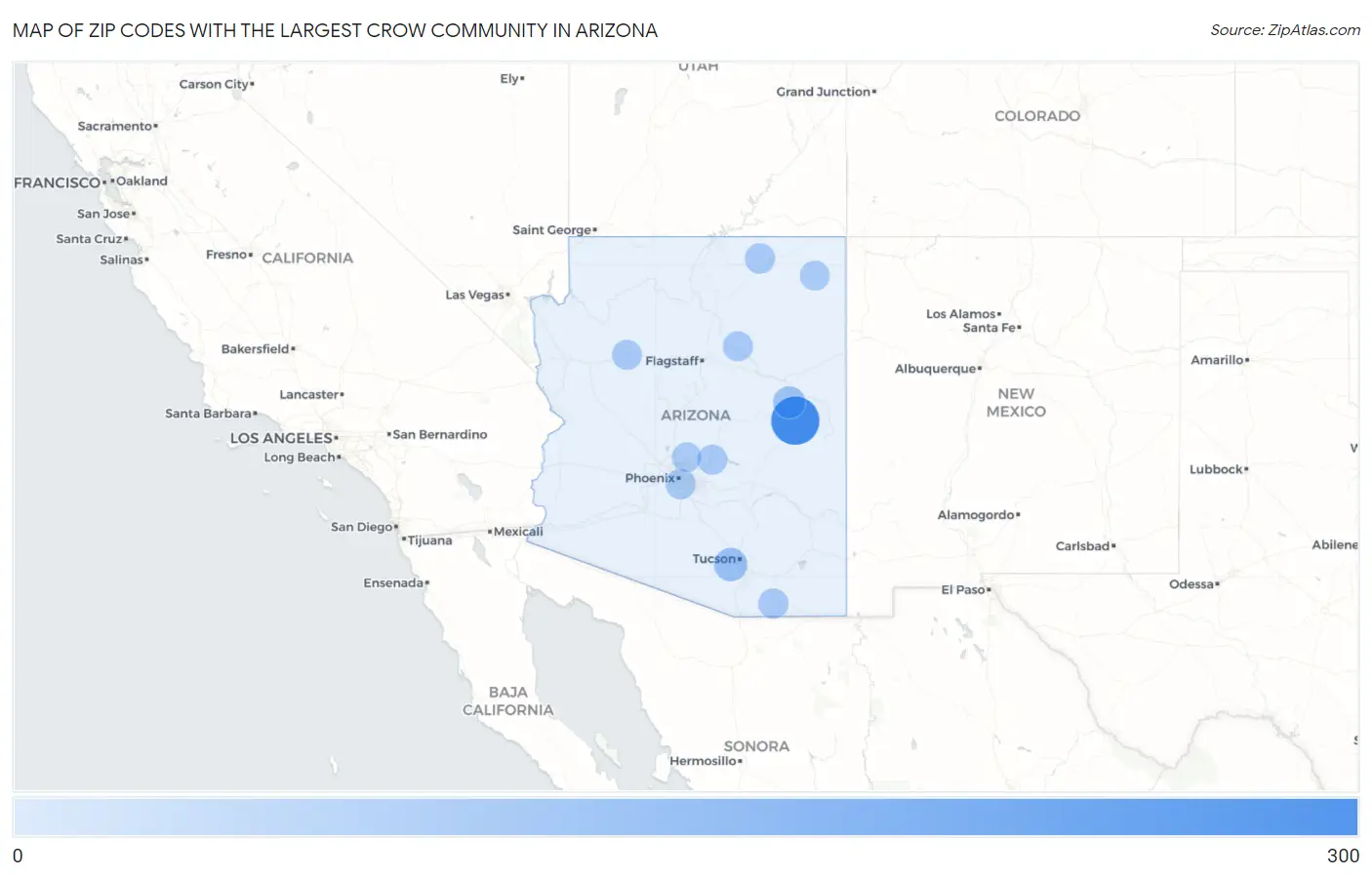 Zip Codes with the Largest Crow Community in Arizona Map