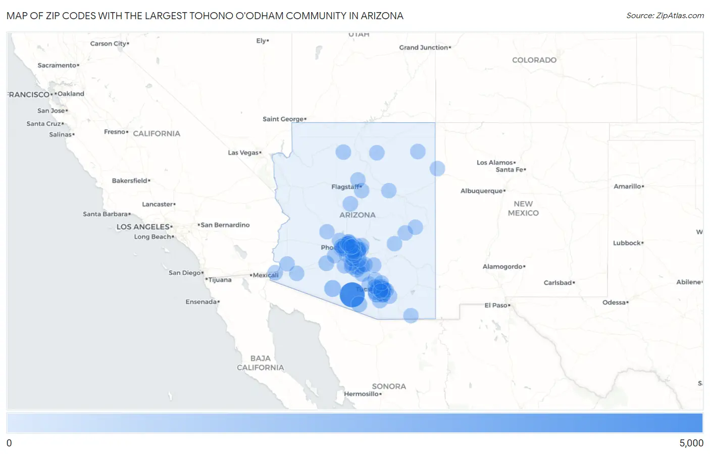 Zip Codes with the Largest Tohono O'Odham Community in Arizona Map