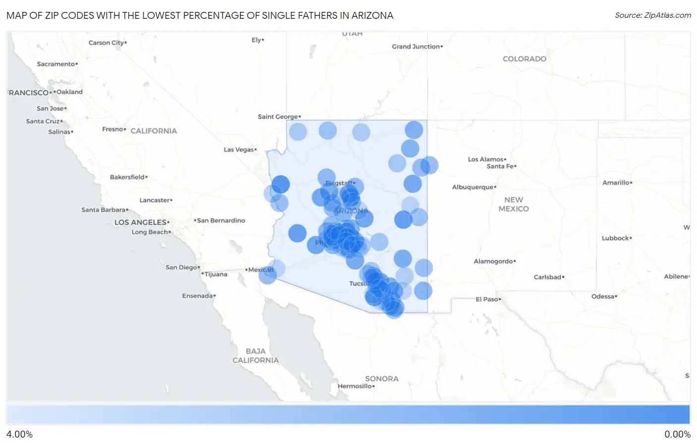 Zip Codes with the Lowest Percentage of Single Fathers in Arizona Map