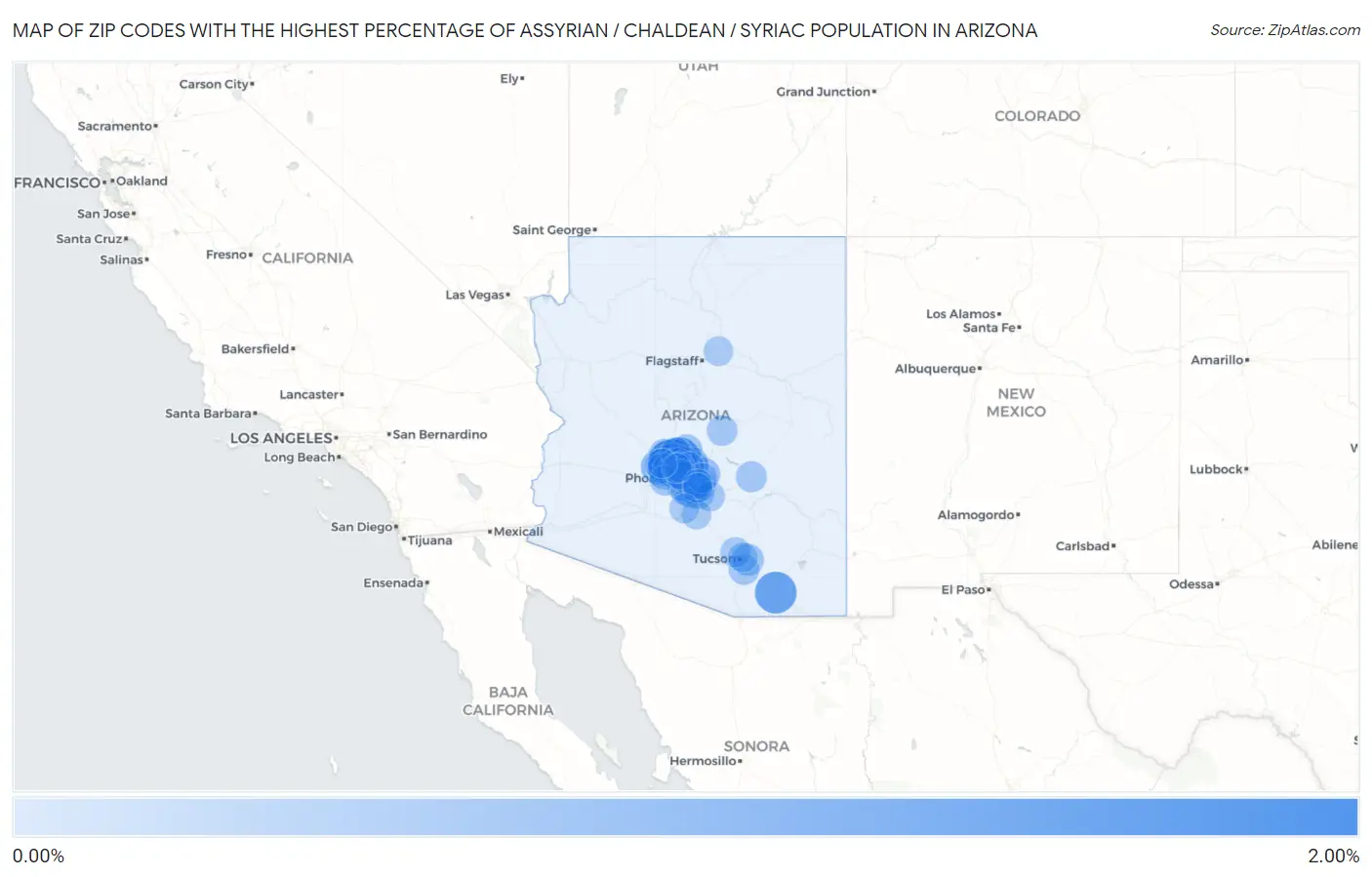 Zip Codes with the Highest Percentage of Assyrian / Chaldean / Syriac Population in Arizona Map