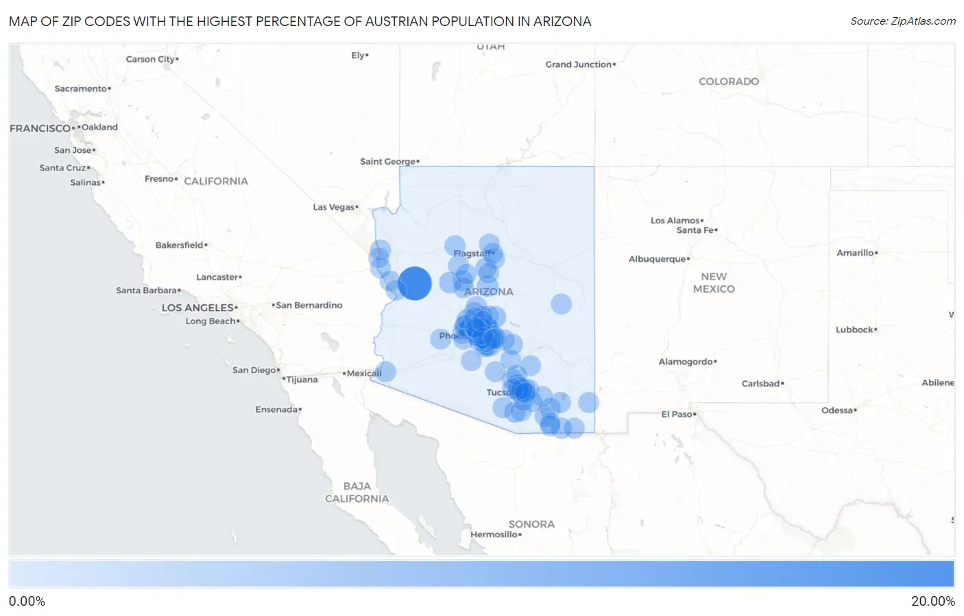 Zip Codes with the Highest Percentage of Austrian Population in Arizona Map